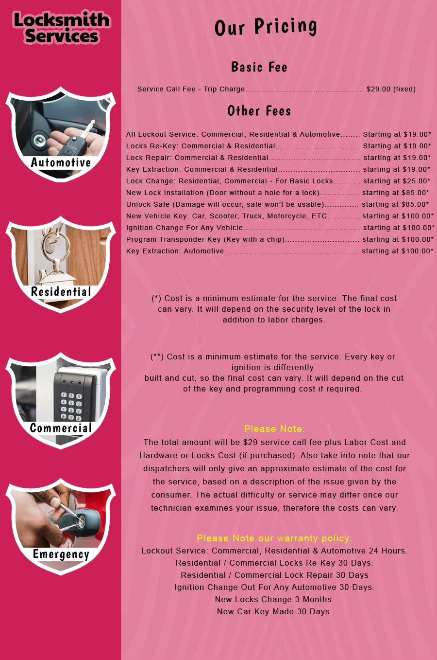 Moorestown NJ Locksmith Store Moorestown, NJ 856-292-8785 - price-list-c-18